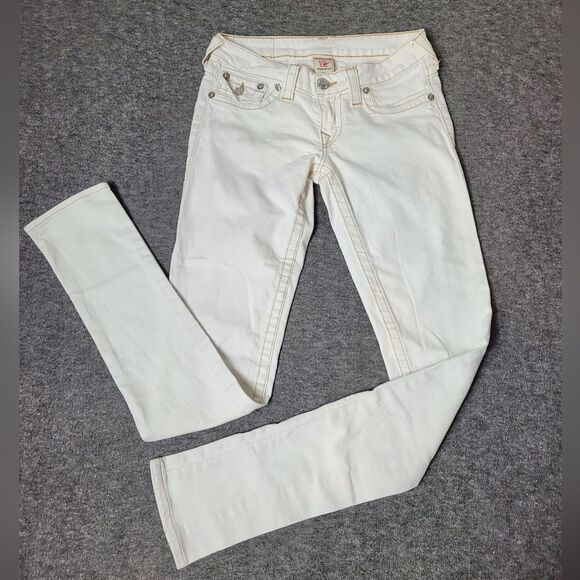 Vtg True Religion Womens 28×33 Skinny Jeans Flap Pockets Thick Stitch Low Raise - Picture 1 of 13